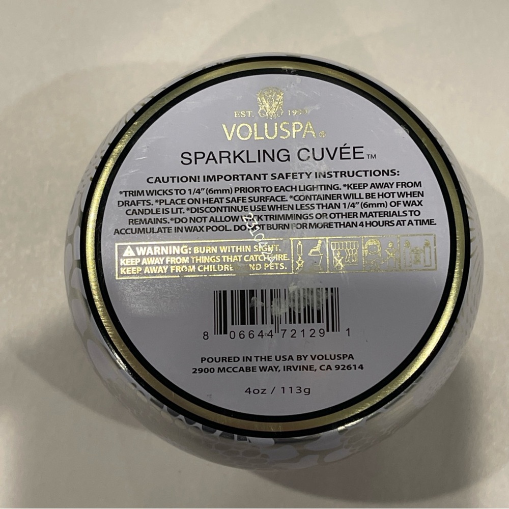 Voluspa SPARKLING CUVEE Luxury Tin Candle 4oz 113g Mini - Picture 2 of 3